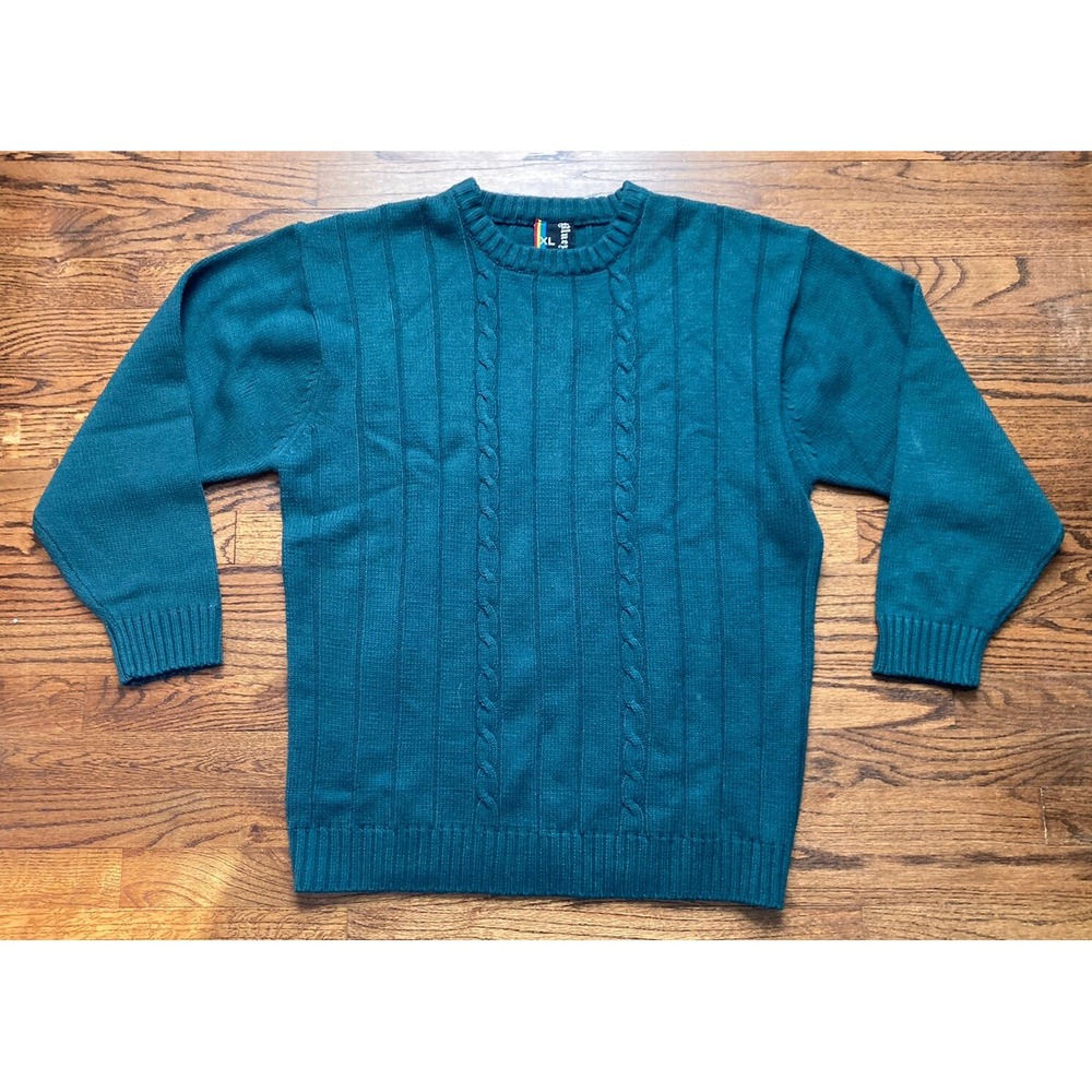 Vintage 90s Bluez Skate Brand Cable Knit Sweater Green Sz XL Surf Streetwear